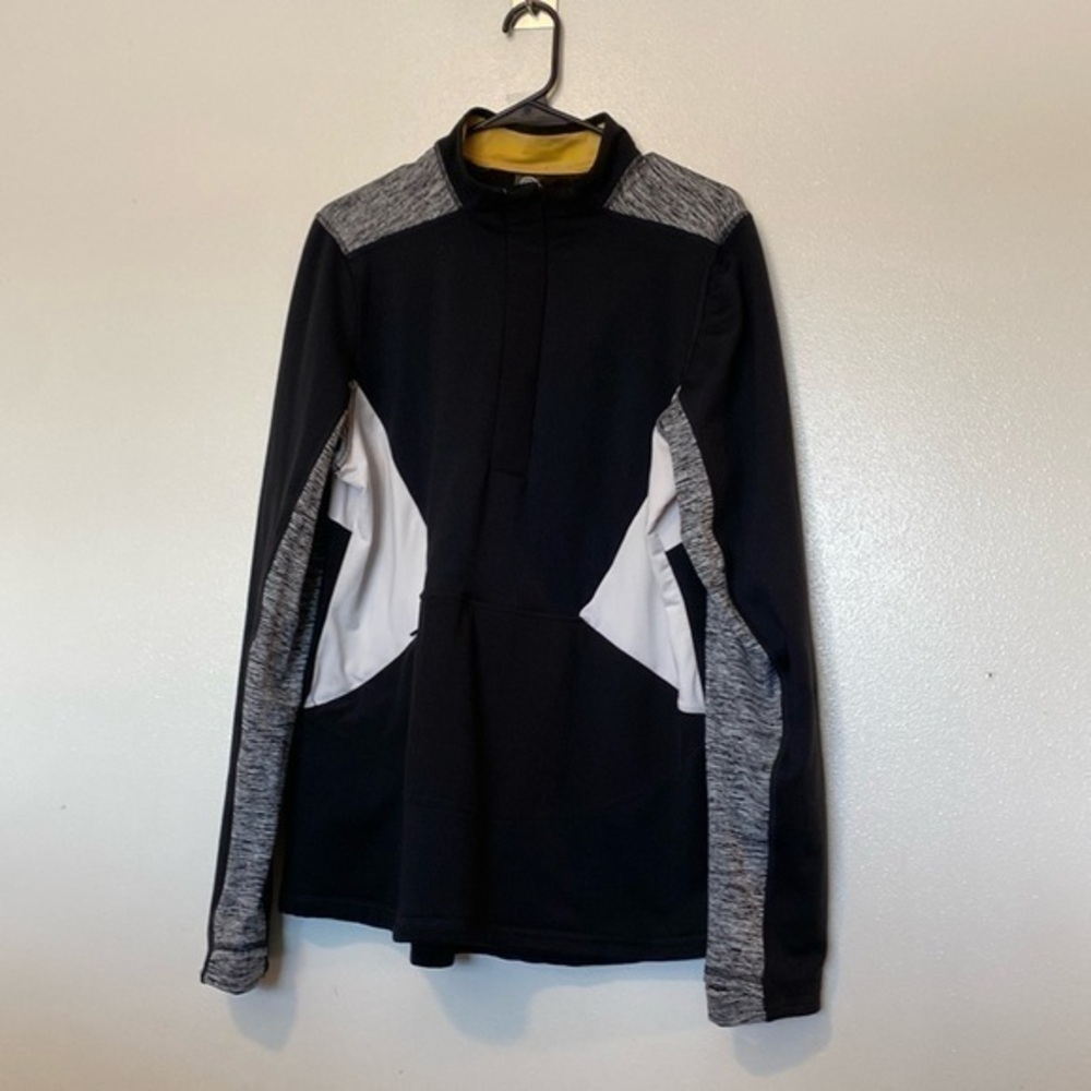 Champion black gray white reflective long sleeve mid zip pocket thumbhole shirt